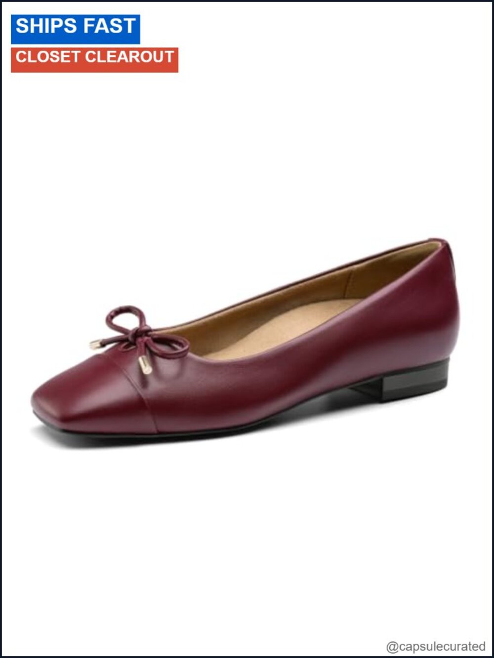 Women's Ballet Flats with Arch Support Square Toe Low Block Heel Slip On